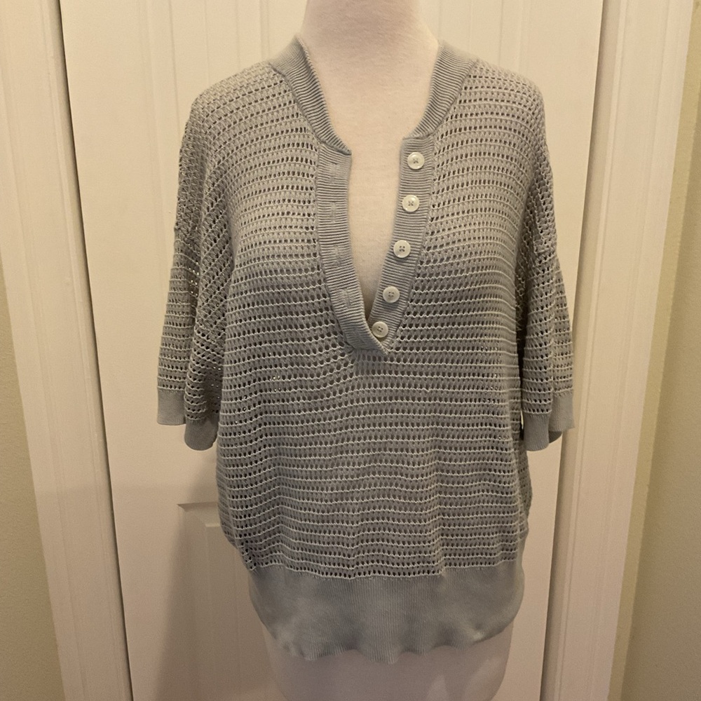 Varley Light Gray Open-Knit Short Sleeve Pullover